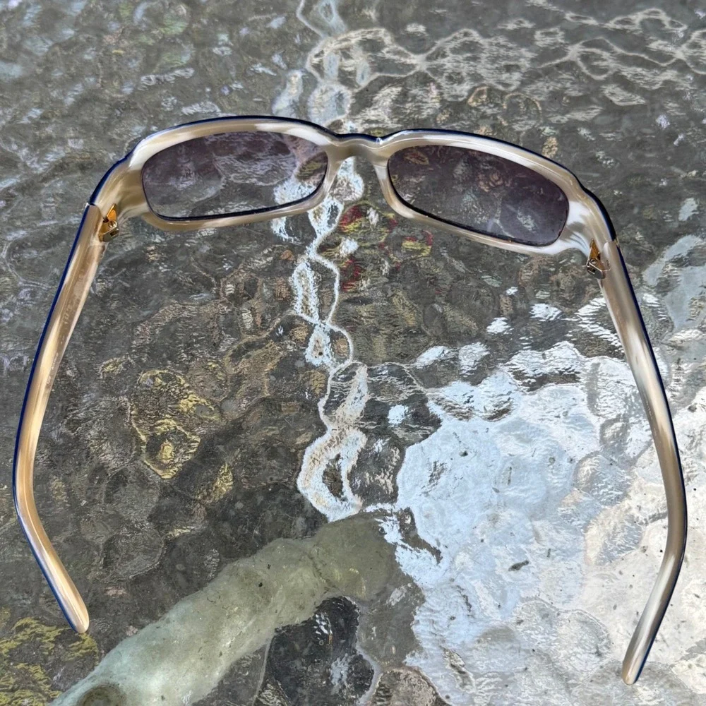 Kate Spade Rectangle Sunglass Glasses Frames Blue Tan Crystal Logo Made in Italy
